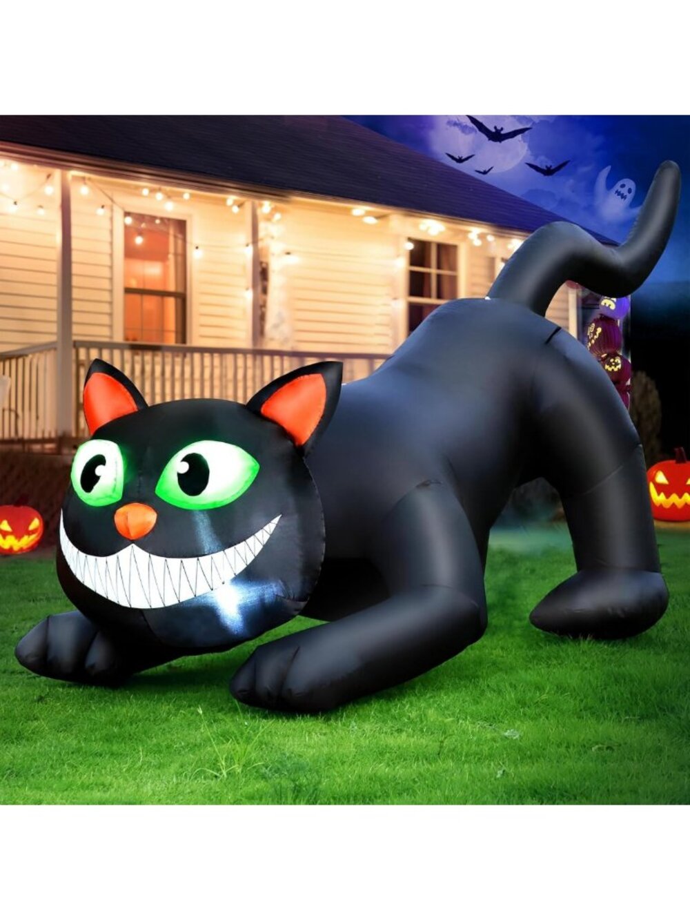7FT Inflatable Black Cat Halloween Decor - LED Lights, Easy Setup for Yard